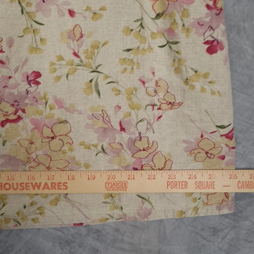 Liz Claiborne Skirt Womens 4 Petite Beige Pink Yellow Floral Linen Blend Midi